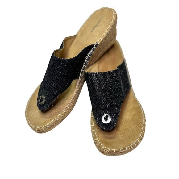 croft & barrow Shoes - Croft & Barrow Black Shimmery Wedge Sandal/ Flip Flop/ Slip-On Shoe Women's 11